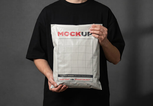 Person Holding Poly Mailer Bag Branding Mockup