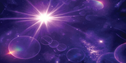 Cosmic space background with bright purple starlight and glowing nebula bokeh astronomy universe background abstract celestial infinite ethereal particles constellation exploration artistic © KHADIZA