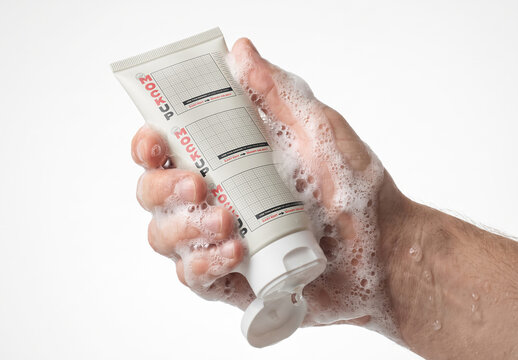 Realistic Cosmetic Liquid Soap Packaging Mockup with Foam
