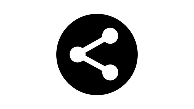 Clean Black Social Media Share Symbol Animation with Dynamic Circular Pop Up Effect on Isolated White Background.with 4k video animation.