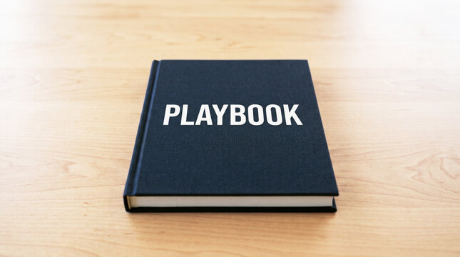 Playbook guideline or rule book on desk for business strategy planning and corporate success