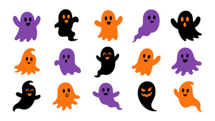 Fototapeta premium Colorful halloween ghost characters set spooky and cute vector illustrations