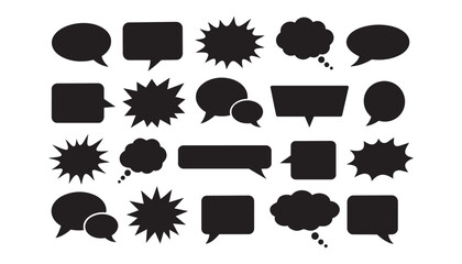 Fototapeta premium Comic speech bubble silhouettes set, black chat and thought balloons