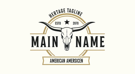 Obraz premium Vintage Western Style Logo with Bull Skull and Heritage Tagline.