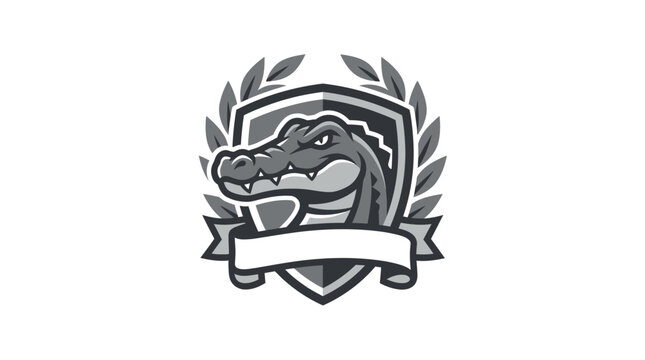 Crocodile profile logo on shield with banner.