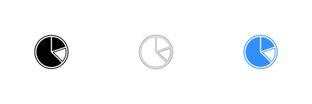 Three simple pie chart icons with different progress levels isolated on transparent background, Vector