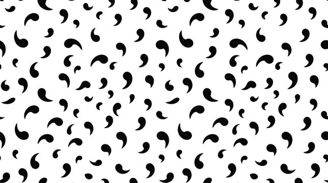 Seamless pattern of black paisley shapes on transparent checkered background vector.