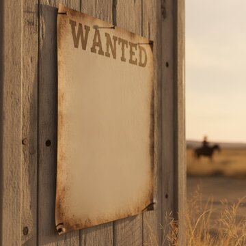 Blank vintage wanted poster on weathered wooden wall