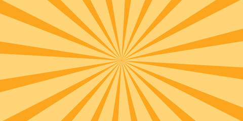 Fototapeta premium Orange stripes burst lines background. Sun ray light. Radiate sunlight. Vintage stripes halftone radial wallpaper for poster, banner.Circus background of spiral yellow orange rays vector.