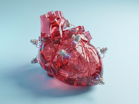 Futuristic Transparent 3D Render of Robotic Heart Organ Model