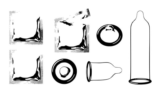 Realistic Purple Condoms with Silver Foil Wrapper Isolated Vector Set