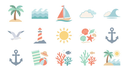 Collection of Flat Design Summer Vacation Icons and Symbols. © Ganti
