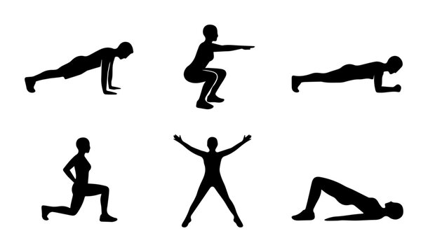 Fitness Silhouette Set: Exercise Poses, Workout Icons, Healthy Lifestyle