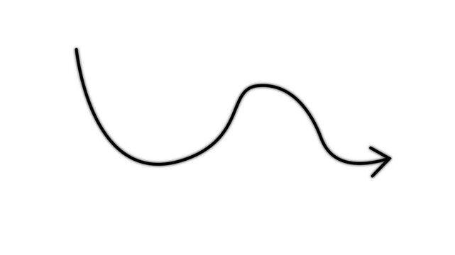 Animated hand-drawn wavy arrow pointer sketching on white background, animation doodle