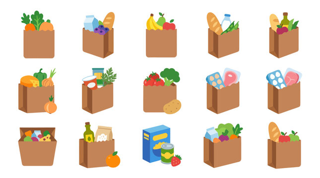 Collection of Grocery Bags Filled with Food Items.