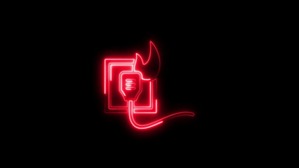Fototapeta premium Red neon devil head with flame and cord