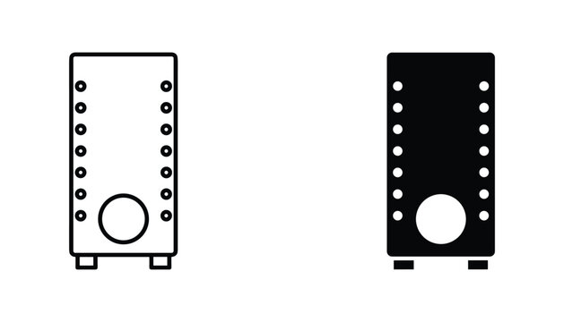 Tower PC vector icon isolated on white Black and white outline line art and solid glyph silhouette