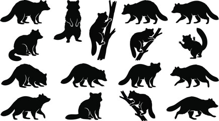 Black cat silhouettes, feline icons, 15 animal shapes, vector graphics © Rifat