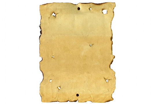 Aged Yellowed Paper with Burnt Edges and Puncture Holes