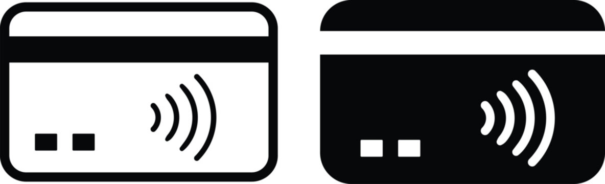 Contactless Credit Card Icon Set. Electronic Payment Gateway Graphics in Outline and Solid Filled Styles. Debit Card, NFC Tap to Pay Symbols