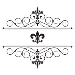 Black elegant filigree vector design element set with floral ornamental dividers and fleur de lis in classic style isolated on white background. © go