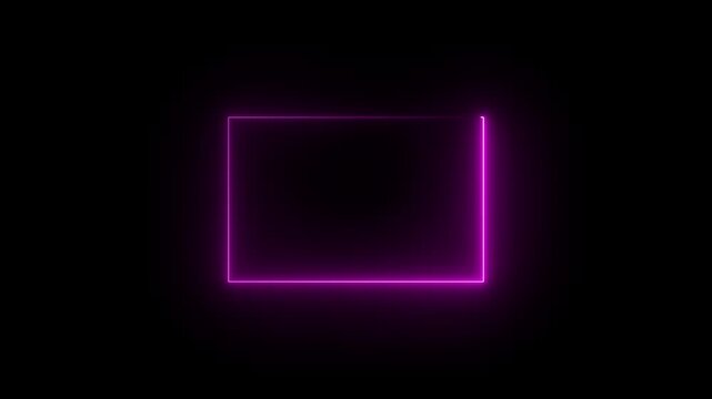 glowing neon purple color square rectangle picture frame icon animation display neon box footage shape round seamless border retro movement on black background 