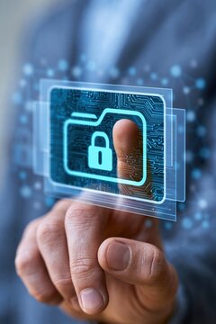 Businessman Touching Digital Secure File Folder Interface