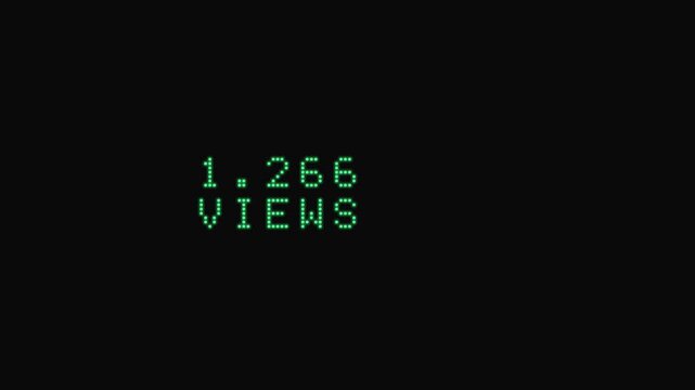 Digital LED Counter with Green Dot Matrix Pixels Rapidly Incrementing to One Million Views for Viral Video Milestone Performance