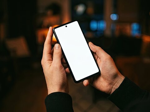 Realistic phone mockup in hands showcase your app or website design with a modern smartphone