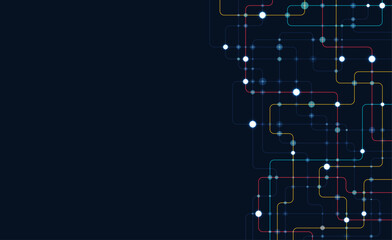 Plakat Circuit connect lines and dots. Network technology and Connection concept. Decentralized network nodes connections