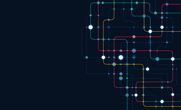 Circuit connect lines and dots. Network technology and Connection concept. Decentralized network nodes connections