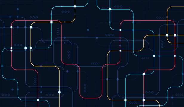 Circuit connect lines and dots. Network technology and Connection concept. Decentralized network nodes connections