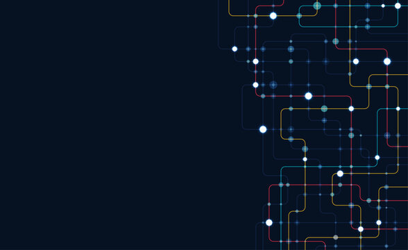 Circuit connect lines and dots. Network technology and Connection concept. Decentralized network nodes connections