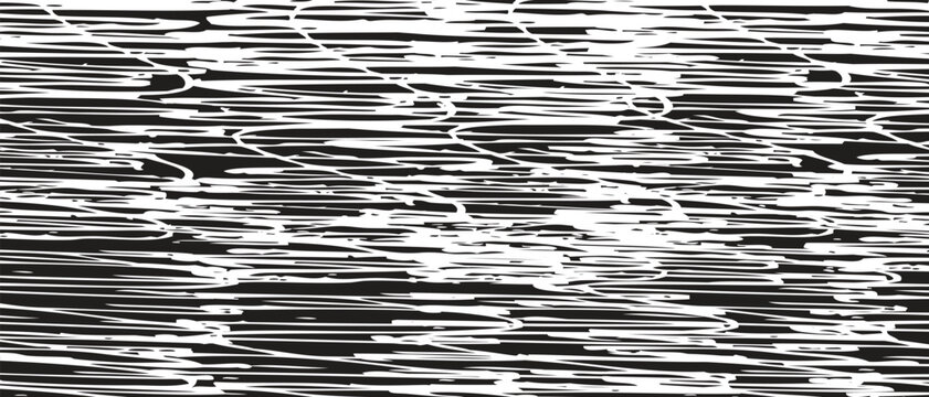 Abstract Black And White Hand Drawn Scratch Texture With Rough Horizontal Grunge Lines And Distressed Background Pattern