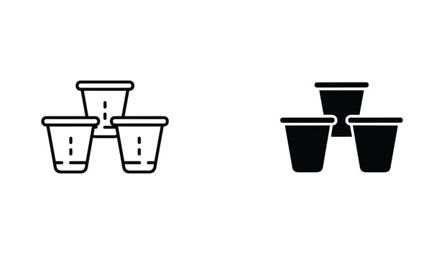 Beer pong cups vector icon isolated on white Black and white outline line art and solid glyph silhouette