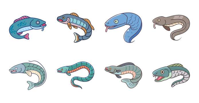 Colorful stylized fish swimming in water