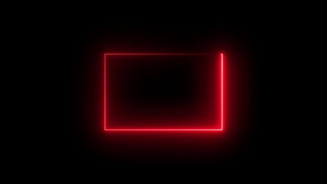 glowing neon red color square rectangle picture frame icon animation display neon box footage shape round seamless border retro movement on black background 