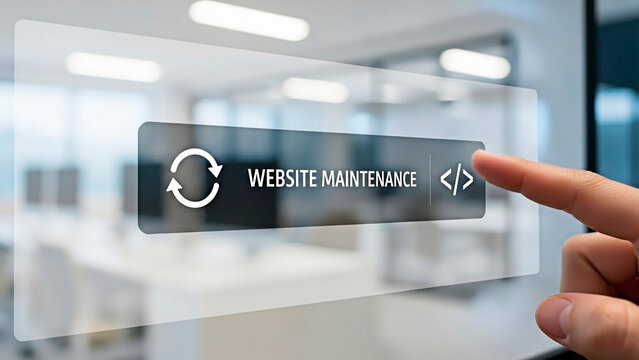 A finger touching a screen button for website maintenance for the concept of technology and online presence.