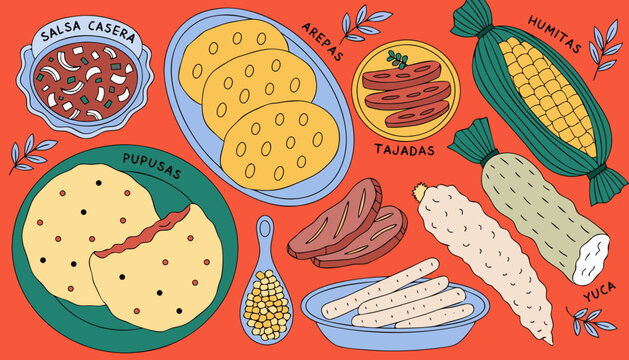 Traditional Latin American food, Mexican cuisine, vector icons, 8 elements, colorful illustrations