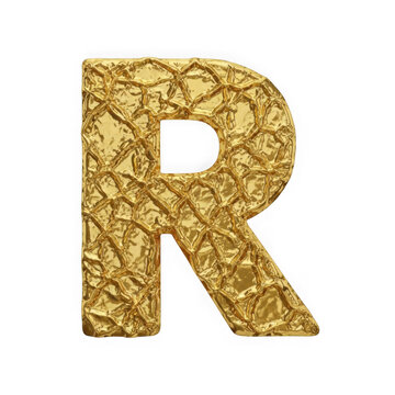 Gold decorative letter r with intricate texture design