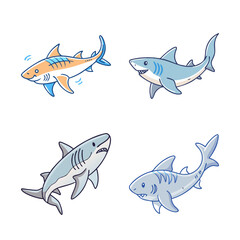 Fototapeta premium Four colorful cartoon sharks swimming together