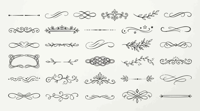 Set of vintage floral dividers and flourishes, hand drawn calligraphic page ornaments, decorative text separators