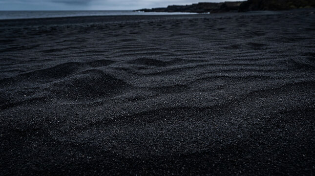 Dramatic Volcanic Black Sand Texture on Iceland Coastline