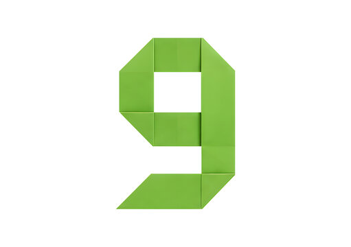 Green number nine icon with glossy shine effect isolated on transparent background