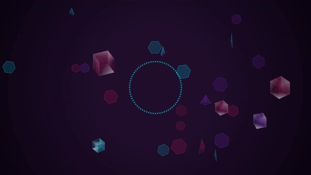 Dynamic motion abstract with colorful glowing particles and circular patterns in dark background.