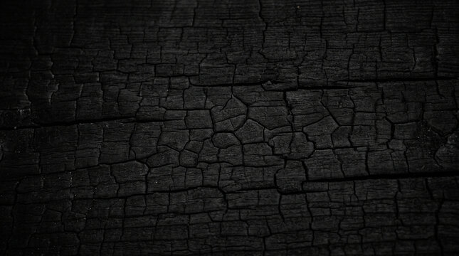 Charred Wood Texture Background - Black Burned Timber Surface