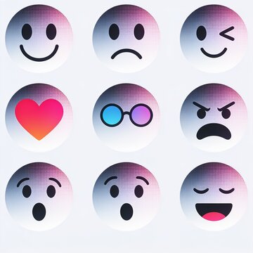 Dynamic circle halftone pattern - set of 9 stylized icons