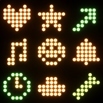 Colorful led matrix display - set of 9 stylized icons