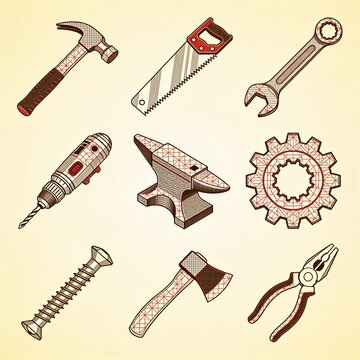 Modern crosshatch pattern design - set of 9 stylized icons