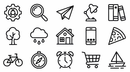 Collection of minimalistic line art icons for various themes. © Lidah
